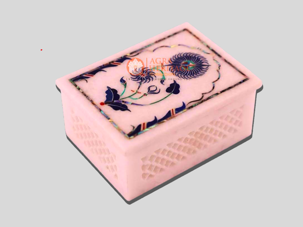 Marble White Pietradura Jewelry Vintage Box